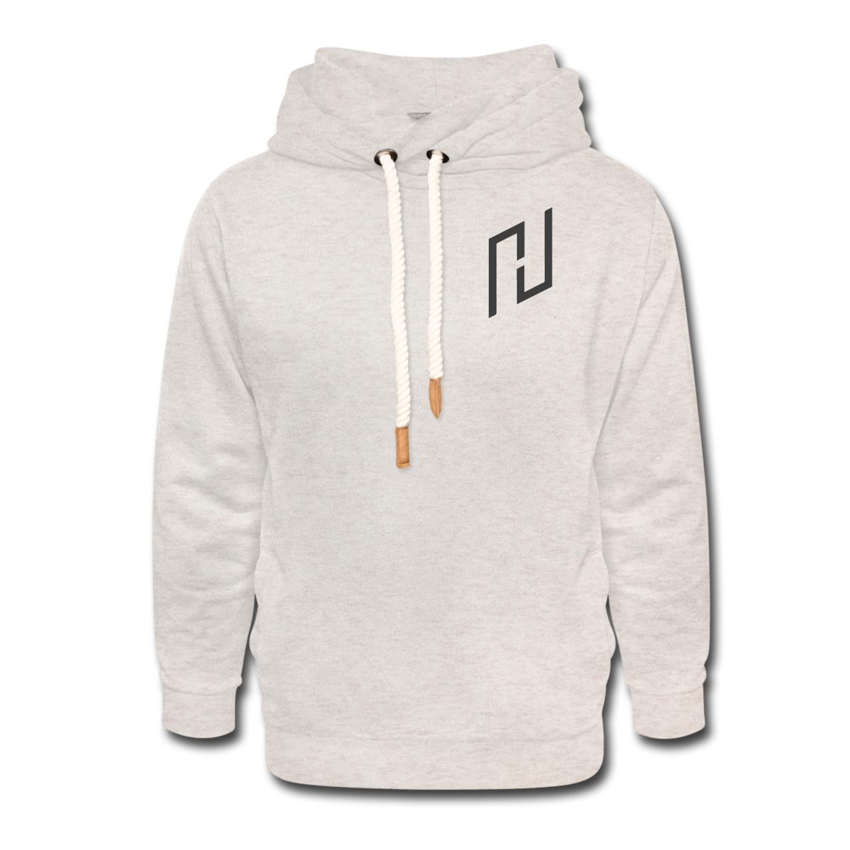 Unisex Hoodie med sjalkrage Beige Frontprint